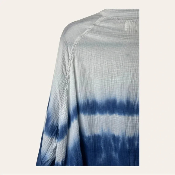 1067. FANTASTIC FAWN TAKE IT EASY BLUE TIE DUE BUTTON DOWN TOP SIZE LARGE OVER - Picture 9 of 11